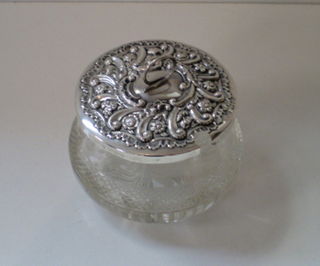 Sugar Bowl or Conserve Jar with Ornate Sterling Silver Lid, Chester 1902