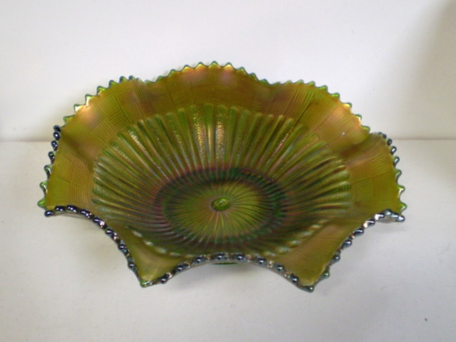Northwood Green Carnival Glass Bowl