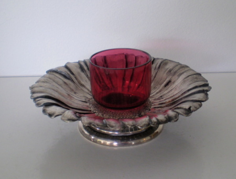 WMF Cranberry Glass Sunflower Candle Holder