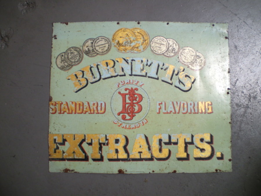 Antique Tin Sign for Burnett's (Flavouring) Extracts